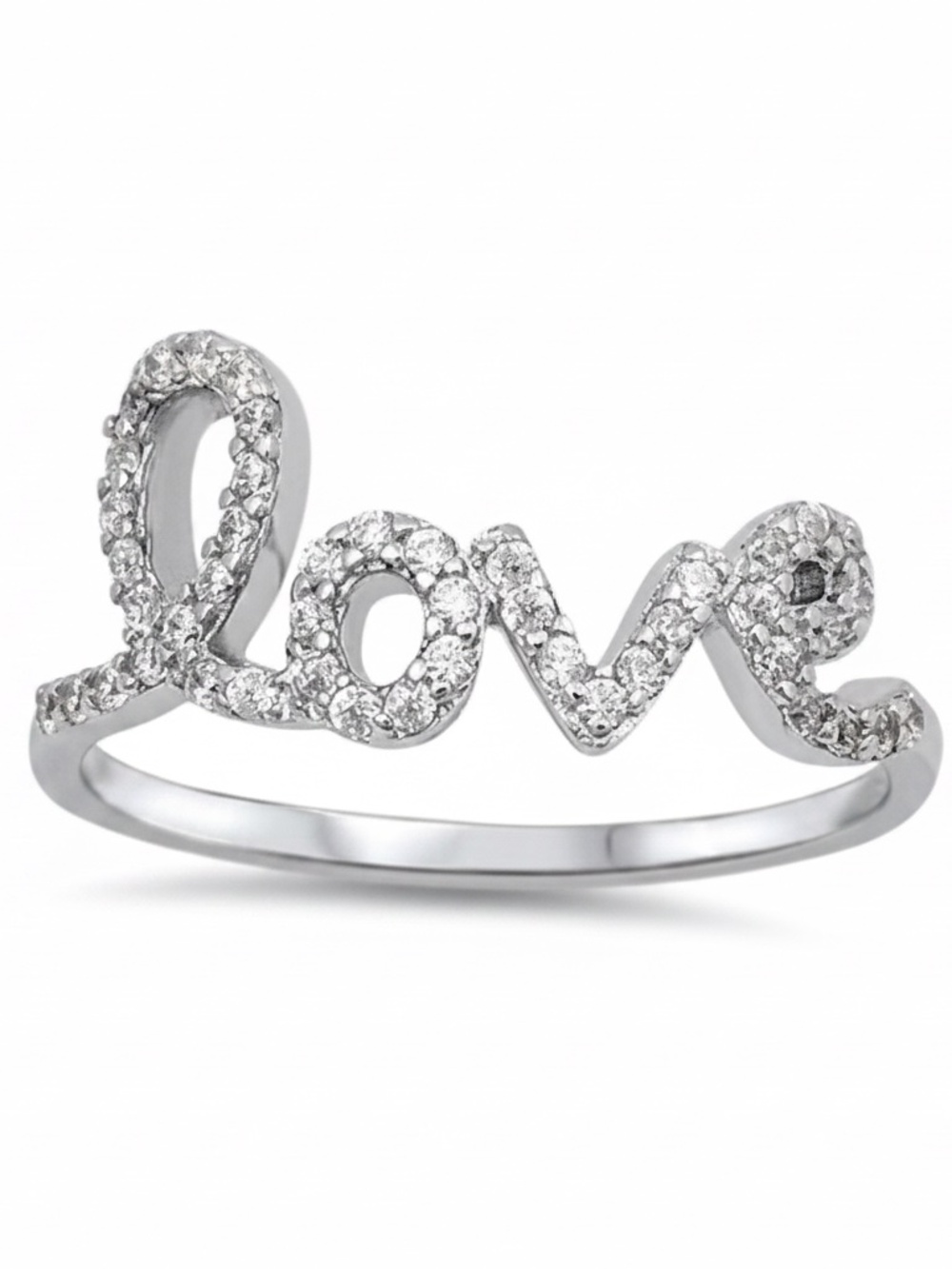 Womens Sterling Silver Zirconia Love Ring Size 7